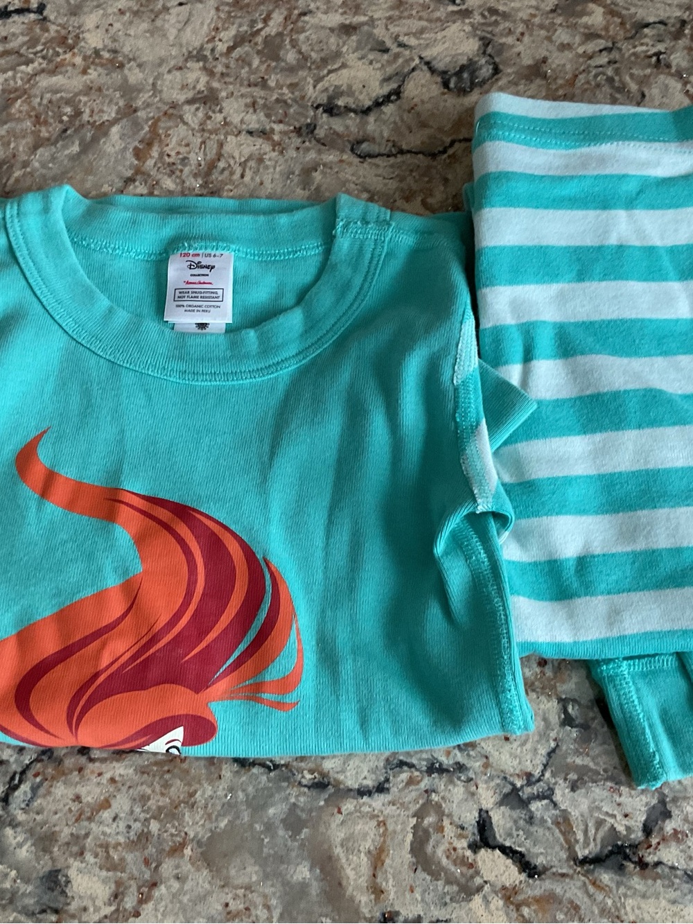 Disney Turquoise and Orange Ariel Girls' Pajama Set size 6/7
